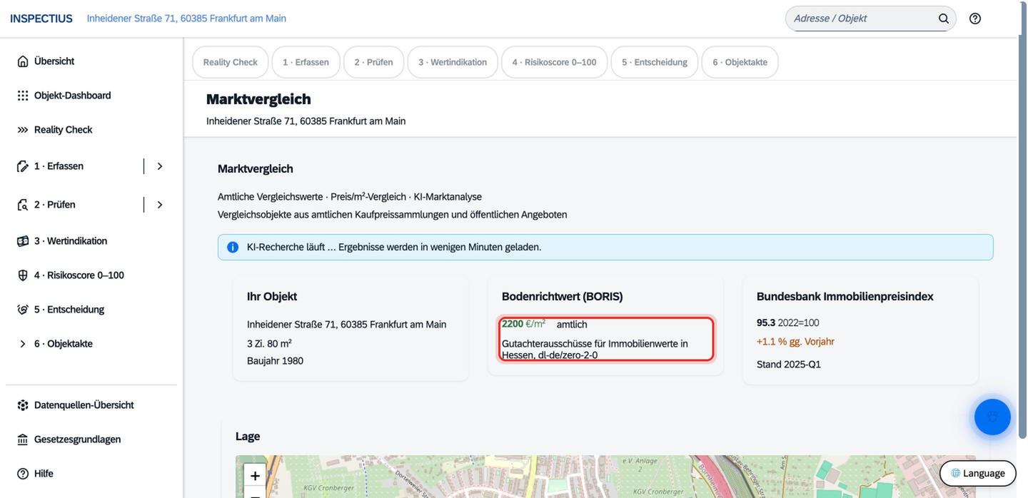 Bildschirmfoto Inspectius-Workspace: Quellen lesen