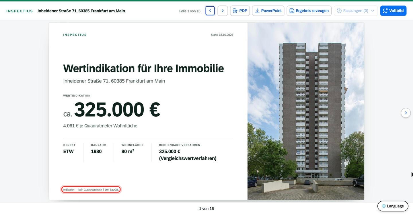 Bildschirmfoto Inspectius-Workspace: Grenzen und Pflichtsätze